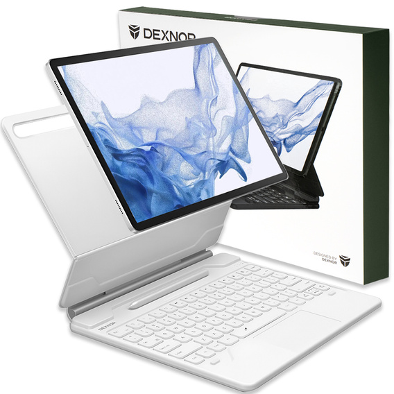 Θήκη πληκτρολογίου για Samsung Galaxy Tab S7+ / S7 FE / S9+ / S8+ / S9 FE+ / S10+, Dexnor Magnetic Keyboard Touchpad, λευκή