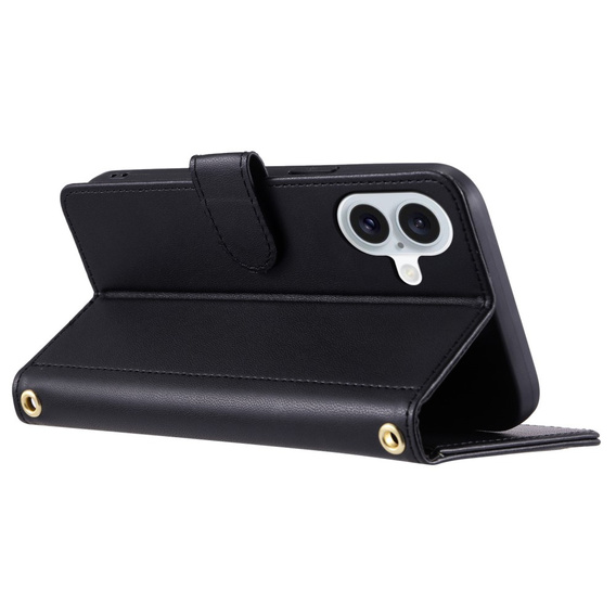 θήκη πτερύγιο για iPhone 16, Rhombus Crossbody Leather, μαύρη