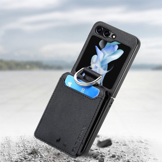 Θήκη για Samsung Galaxy Z Flip7 FE / Z Flip6, Card Slot Ring Case, μαύρη