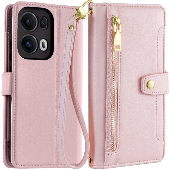 Θήκη με πτερύγιο για Oppo Reno 13 Pro, Wallet Zipper Pocket, ροζ