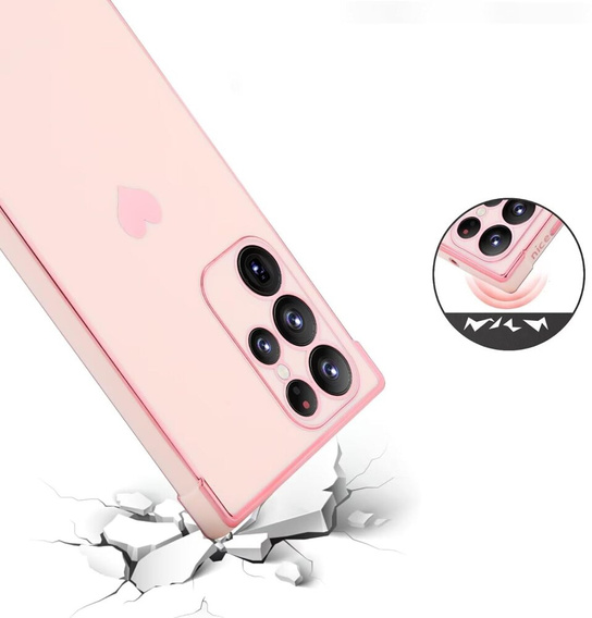 Θήκη για Samsung Galaxy S23 Ultra, Electro heart, ροζ rose gold + Full Glue Ceramic Glass