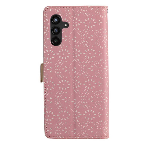 θήκη πτερύγιο για Samsung Galaxy A35 5G, Wallet Pocket Zipper Lace, ροζ