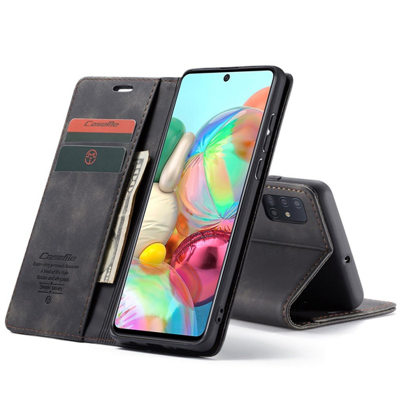 θήκη CASEME για Samsung Galaxy A71, Leather Wallet Case, μαύρη