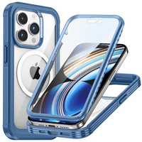 Θήκη για iPhone 15 Pro, θωρακισμένη πλήρης προστασία 360° για MagSafe, γυαλί οθόνης, μπλε