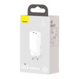 Baseus GaN2 Lite 65 W USB-C + USB-A φορτιστής δικτύου, λευκό (ΕΕ)