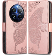 Θήκη με πτερύγιο για Realme 12 Pro 5G / 12 Pro+ 5G, Butterfly, ροζ rose gold