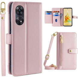 Θήκη με πτερύγιο για Oppo Reno8 T 4G, Wallet Zipper Pocket, ροζ