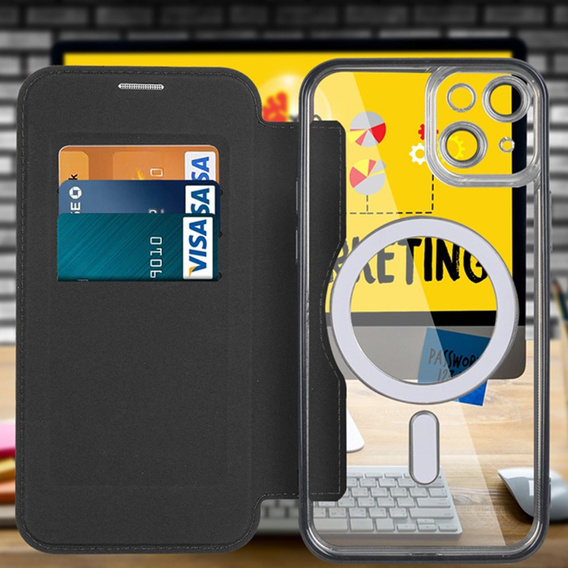 Θήκη με πτερύγιο για iPhone 13, RFID Wallet MagSafe CamShield, μαύρη