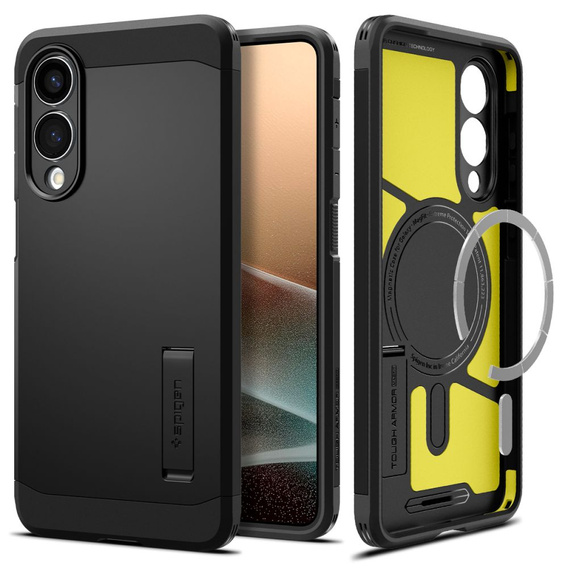 θήκη Spigen για Samsung Galaxy S25 Edge, Tough Armor Mag Mag MagSafe, μαύρη + μετριασμένο γυαλί 9H
