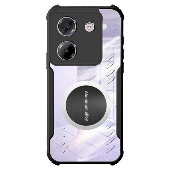 Θήκη για Xiaomi Poco M7 Pro 5G, με μαγνητική πλάκα, διαφανής / μαύρη