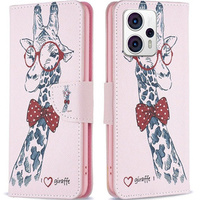 Θήκη με πτερύγιο για Motorola Moto G53 5G / G23 / G13, Wallet, giraffe, ροζ