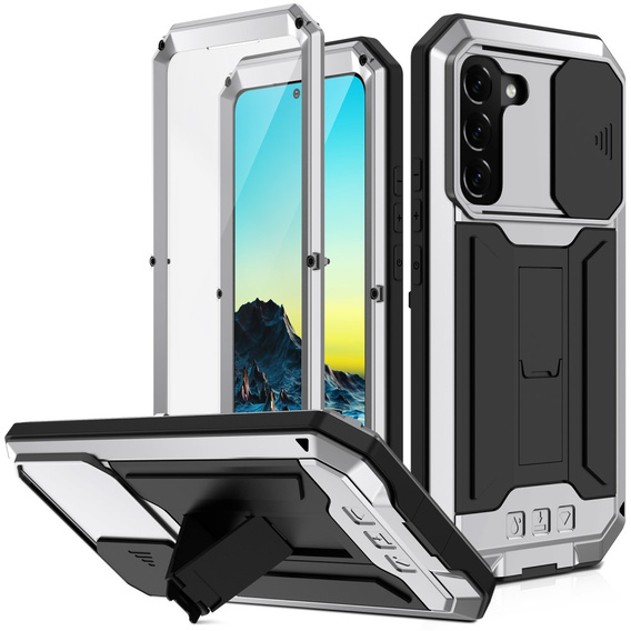 Θωρακισμένη θήκη για Samsung Galaxy S22, R-JUST CamShield Slide, ασημένια