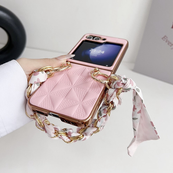 Θήκη για Samsung Galaxy Z Flip7 FE / Z Flip6, Grid Leather, ροζ