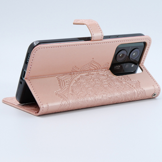Θήκη με πτερύγιο για Xiaomi 13T / 13T Pro, Mandala, ροζ rose gold
