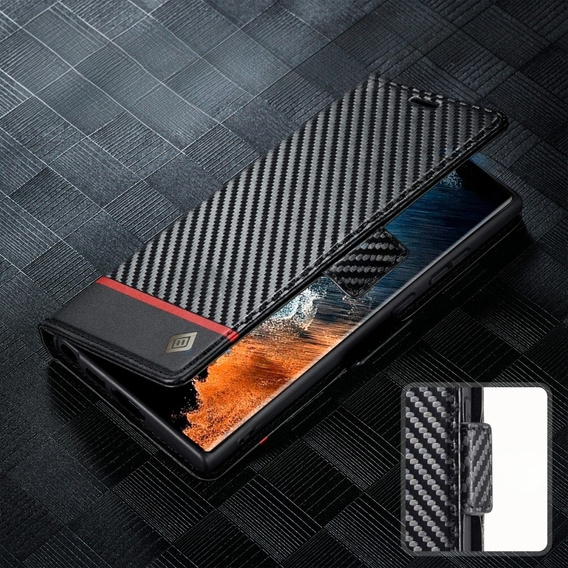 Θήκη με πτερύγιο για Samsung Galaxy S23 Ultra, Carbon LC.IMEEKE, μαύρη