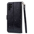 Θήκη με πτερύγιο για Samsung Galaxy S24 Ultra, Wallet Zipper Pocket Glittery, μαύρη