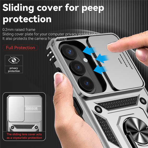 Θήκη με βάση και προστατευτικό φακού για Samsung Galaxy S26 Plus, ασημί