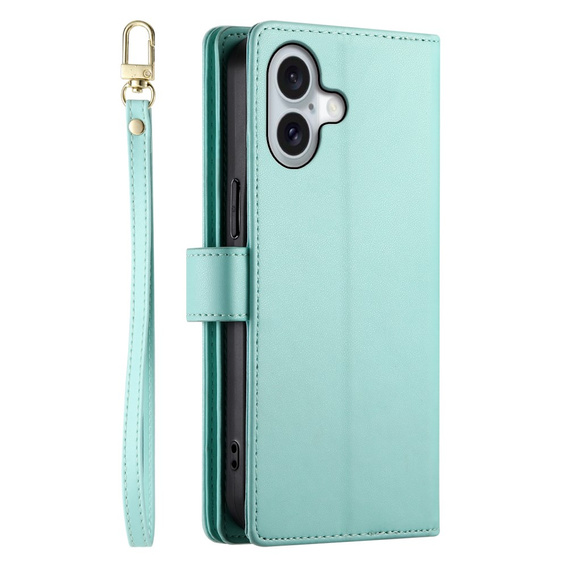 Θήκη με πτερύγιο για iPhone 16 Plus, Wallet Zipper Pocket, πράσινη