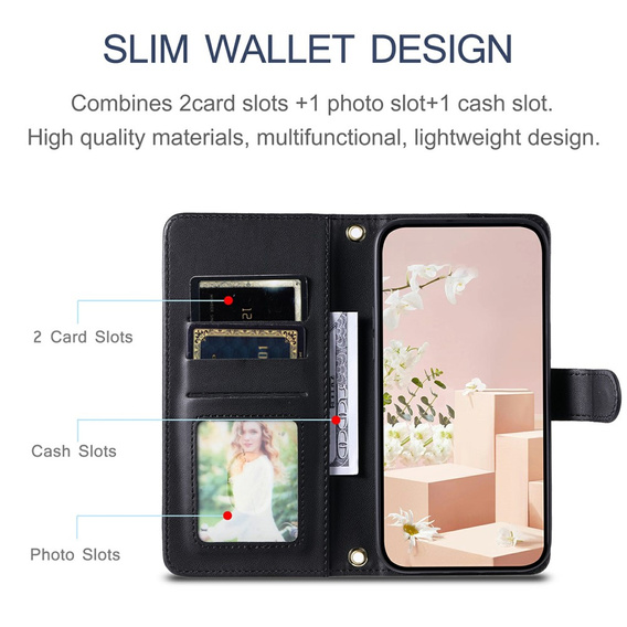 θήκη πτερύγιο για Samsung Galaxy S25 FE, Rhombus Crossbody Leather, μαύρη