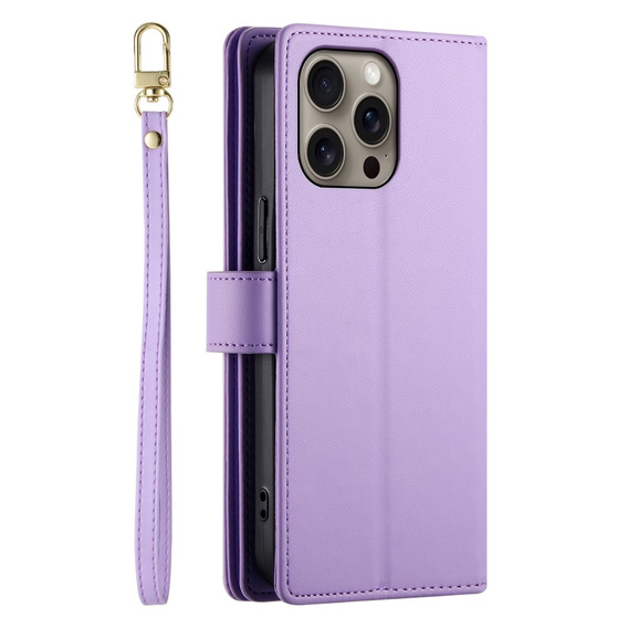 Θήκη με πτερύγιο για iPhone 16 Pro Max, Wallet Zipper Pocket, μωβ