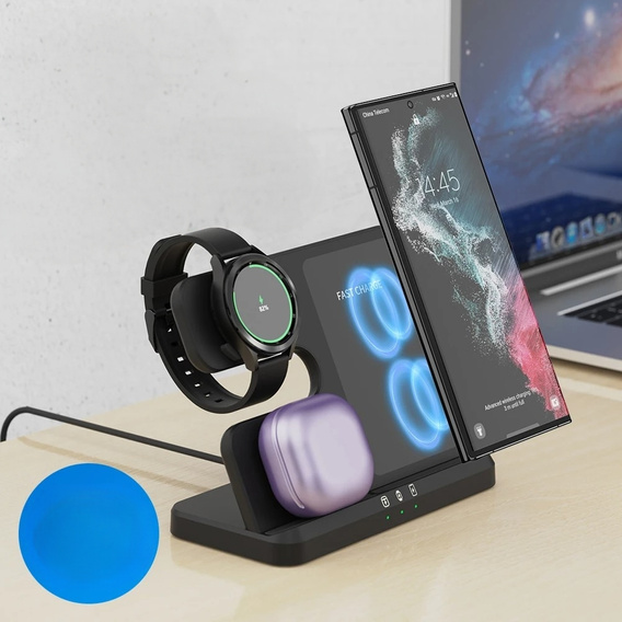 Ασύρματο φορτιστή 3 σε 1 QI γρήγορο για Samsung S25 S24 S23 Galaxy Watch Buds Σταθμός μαύρο