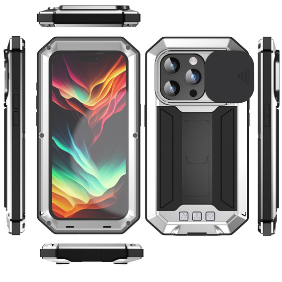 Θήκη για iPhone 15 Pro, R-JUST CamShield Slide, θωρακισμένη, ασημένια / μαύρη