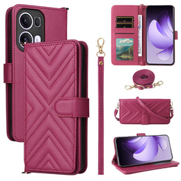 Θήκη με πτερύγιο για Oppo Reno 13 Pro 5G, Crossbody Leather Wallet, μπορντό