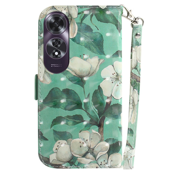Θήκη με πτερύγιο για Oppo A60, Wallet, Flowers λευκή