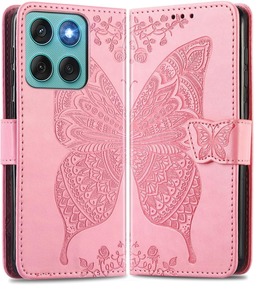 Θήκη με πτερύγιο για Motorola Edge 60 / 60 Fusion, Butterfly, ροζ rose gold