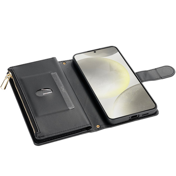 θήκη πτερύγιο για Samsung Galaxy S25 Edge, Rhombus Crossbody Leather, μαύρη