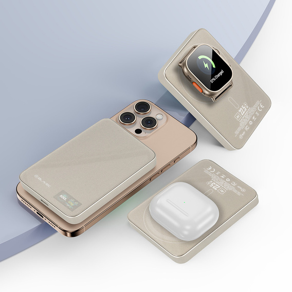 Power Bank 10000mAh Slim 22.5W MagSafe 3-σε-1 για iPhone 12-17, AirPods, Apple Watch και smartphones με επαγωγική φόρτιση
