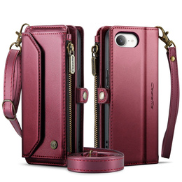 θήκη CASEME για iPhone16e, RFID Leather Wallet, με λουράκι ώμου, κόκκινη