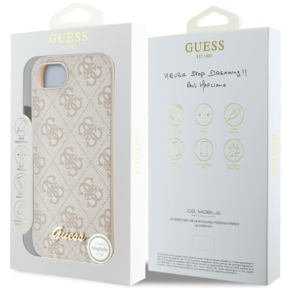 GUESS Θήκη για iPhone 16E, 4G Metal Gold Logo, ροζ