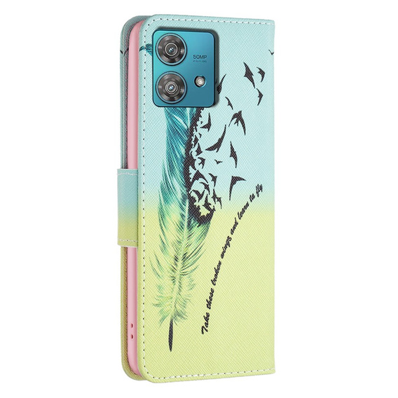 Θήκη με πτερύγιο για Motorola Edge 40 Neo, Wallet, feather, μπλε
