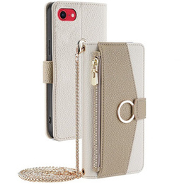 θήκη Wallet Zipper Pocket flip για το iPhone 7 / 8 / SE (2020) / SE (2022), Wallet Zipper Pocket, με καθρέφτη, λευκή