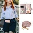 θήκη πτερύγιο για Samsung Galaxy S25 FE, Rhombus Crossbody Leather, ροζ rose gold