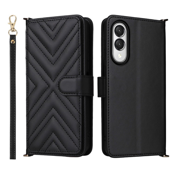 Θήκη με πτερύγιο για Samsung Galaxy S25 Edge, Crossbody Leather Wallet, μαύρη
