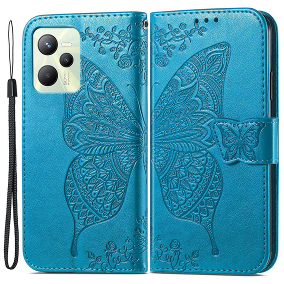 Θήκη με πτερύγιο για Realme C35, Butterfly, μπλε