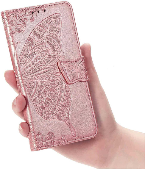 Θήκη με πτερύγιο για Xiaomi Poco F7, Butterfly, ροζ rose gold