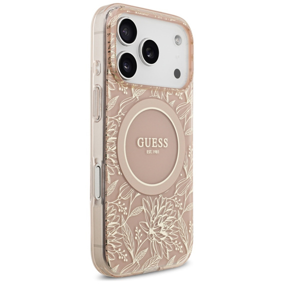 Θήκη Guess IML Flowers Electroplated Allover With Beads Strap, για MagSafe, με λουράκι για iPhone 17 Pro Max