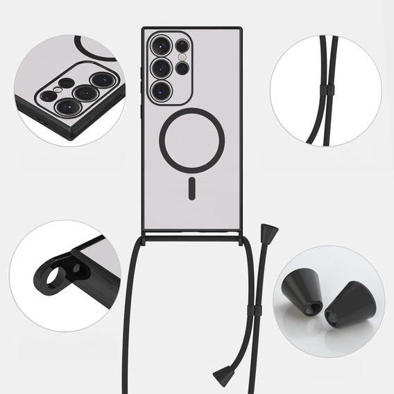 Θήκη για Samsung Galaxy S25 Ultra, Electro MagSafe, μαύρη + κορδόνι