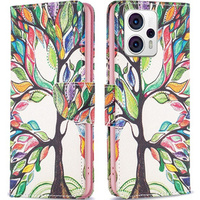 Θήκη με πτερύγιο για Motorola Moto G53 5G / G23 / G13, Wallet, tree of life, λευκή