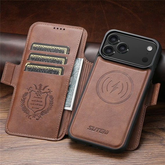 Αναδιπλούμενη θήκη 2 σε 1 για iPhone 17 Pro Max, SUTENI, για MagSafe, καφέ
