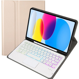 Θήκη με φωτιζόμενο πληκτρολόγιο bluetooth touchpad για iPad 10.9" 2022 (10 gen.), χρυσή