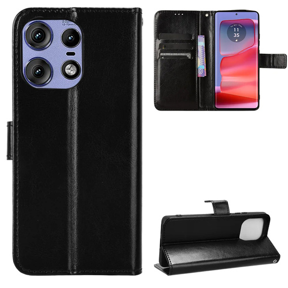 Θήκη με πτερύγιο για Motorola Edge 50 Pro, Crazy Horse Wallet, μαύρη