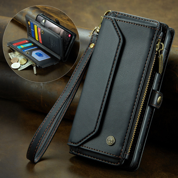 Θήκη με πτερύγιο για Samsung Galaxy A17 5G, θήκη πορτοφολιού με κλειδαριά και ιμάντες - μαύρο