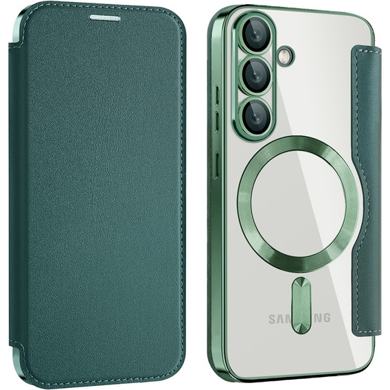 Θήκη με πτερύγιο για Samsung Galaxy S25, RFID Wallet MagSafe CamShield, πράσινη