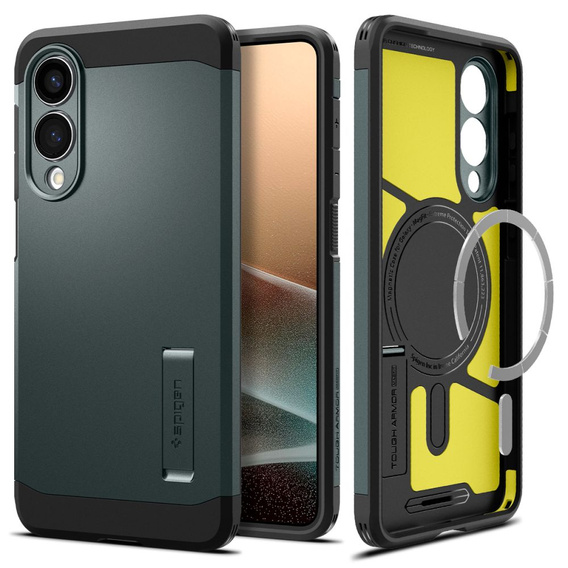 θήκη Spigen για Samsung Galaxy A36 5G, Tough Armor Mag Mag MagSafe, μαύρη + μετριασμένο γυαλί 9H