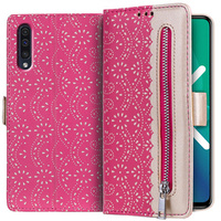 θήκη πτερύγιο για Samsung Galaxy A50/A30s/A50s, Wallet Pocket Zipper Lace, ροζ