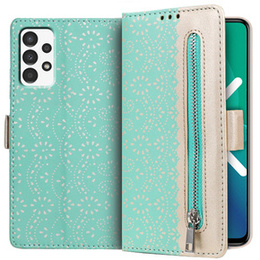 θήκη πτερύγιο για Samsung Galaxy A53 5G, Wallet Pocket Zipper Lace, πράσινη